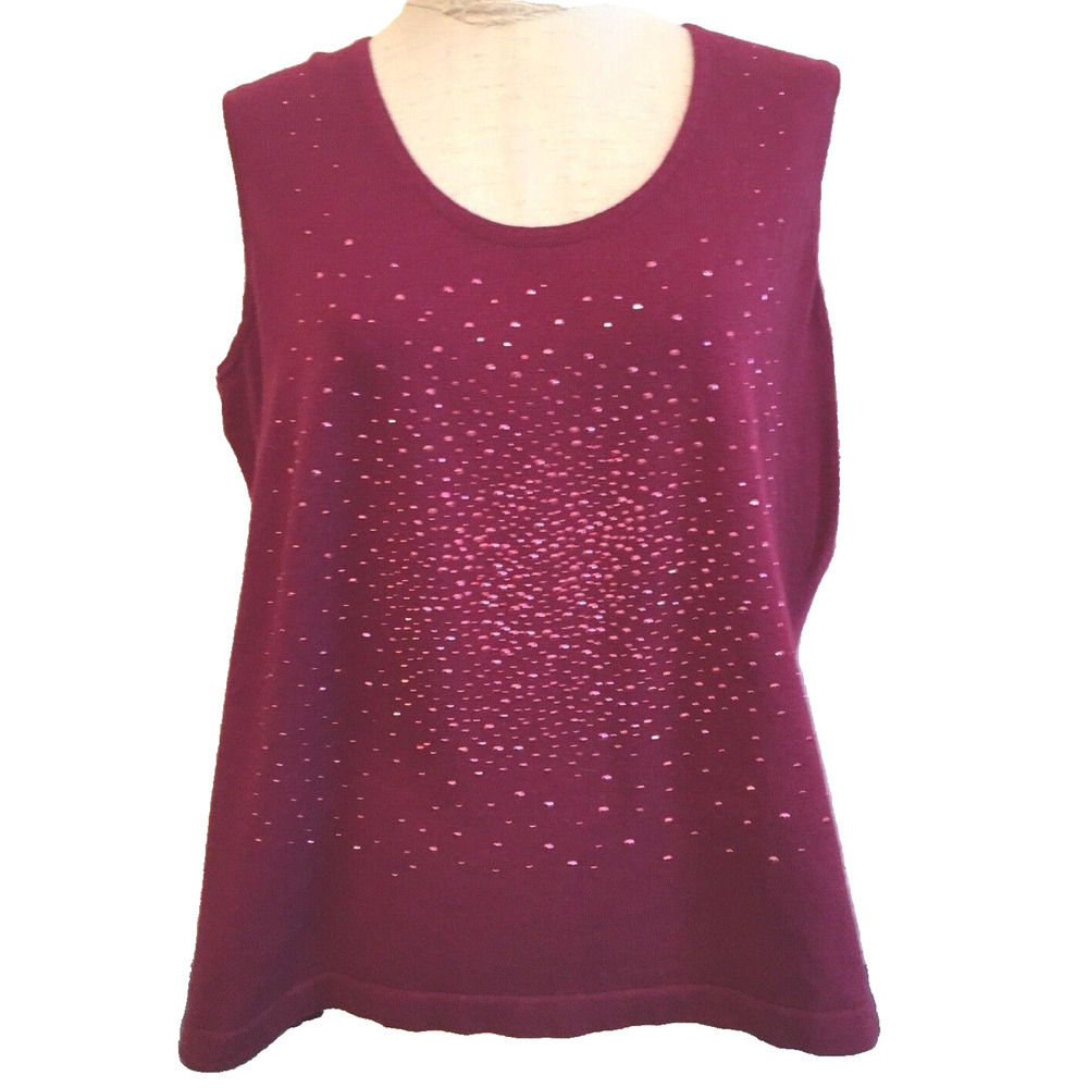 1X Spirited Randolph Duke Fuschia Embellished Sleeveless Sweater Shell Women's